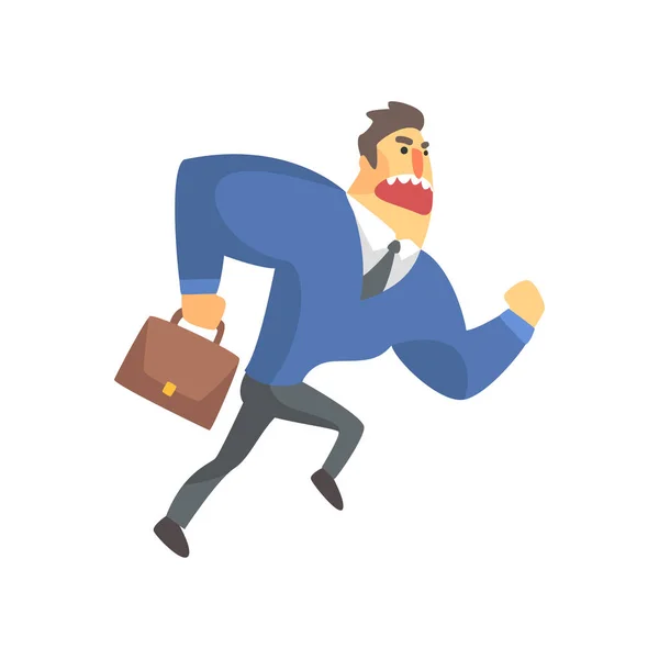 Businessman Top Manager In A Suit Running Late, Office Job Situation Illustration — Stock Vector