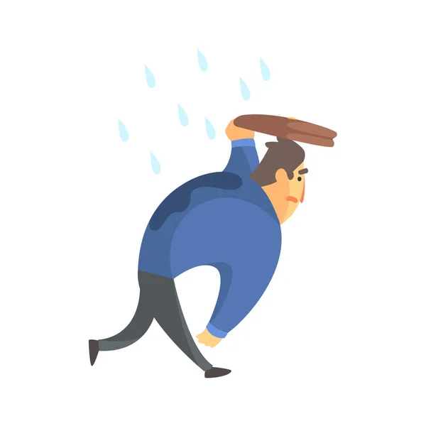 Gerente superior del hombre de negocios en un traje que camina bajo lluvia, ilustración de la situación del trabajo de la oficina — Archivo Imágenes Vectoriales