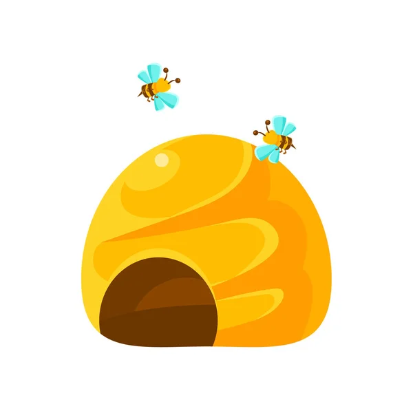 Őrölt, sárga méhkas és a méhek, természetes méz termeléssel kapcsolatos karton illusztráció — Stock Vector