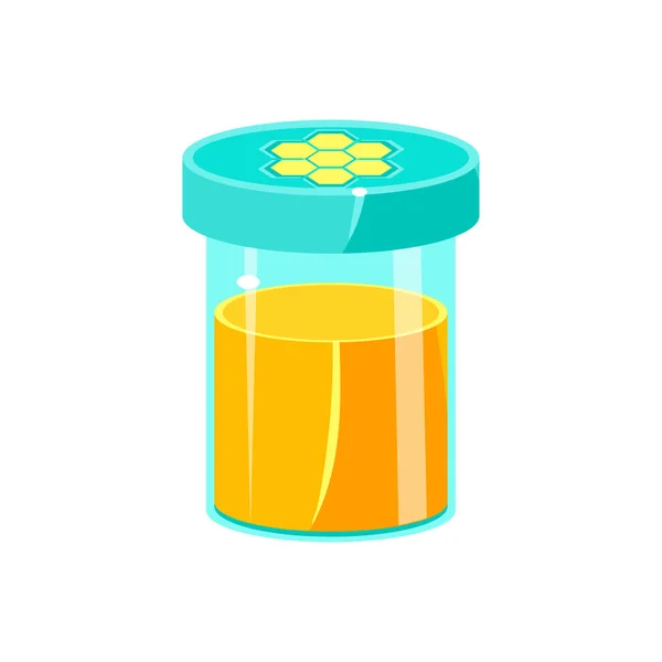 Sklenice medu s uzavřeným víkem, přírodní med produkce související ilustrace obalu — Stockový vektor