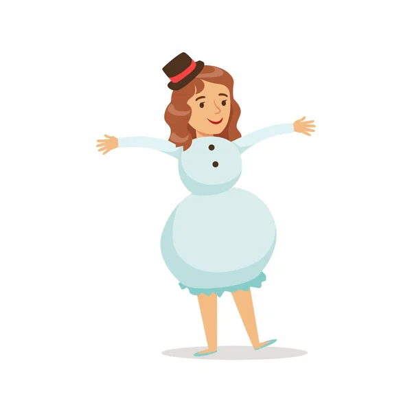 Κορίτσι στολή χιονάνθρωπος ντυμένος ως χειμώνα διακοπές σύμβολο για το κοστούμι Χριστουγέννων καρναβάλι κόμμα — Διανυσματικό Αρχείο