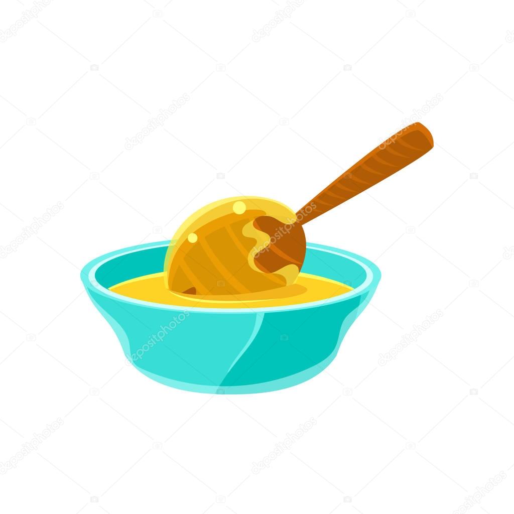 Bowl Of Honey WIth Honey Dipper, Natural Honey Production Related Carton Illustration