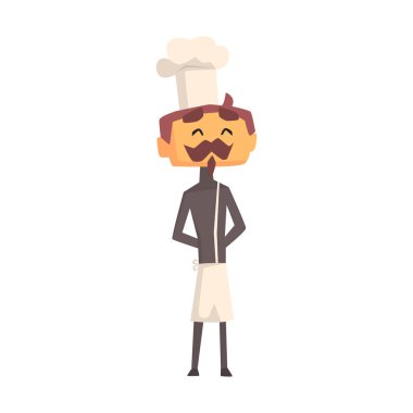 Klasik Çift Kişilik bıyıklı profesyonel aşçı memeli gri ceket ve Toque gülümseyen ayakta