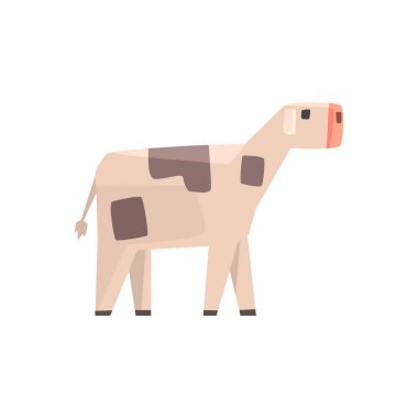 Tarama, oyuncak basit geometrik çiftlik bebek inek komik hayvan vektör çizim