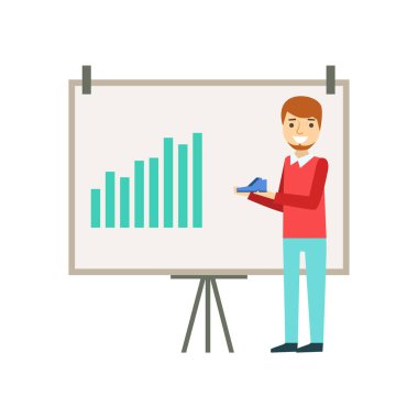 Ayakkabılar, Modern tasarım Office Infographic çizimde gayri resmi bir atmosfere Coworking hakkında grafik sunuyla Pazarlama Müdürü yapıyor