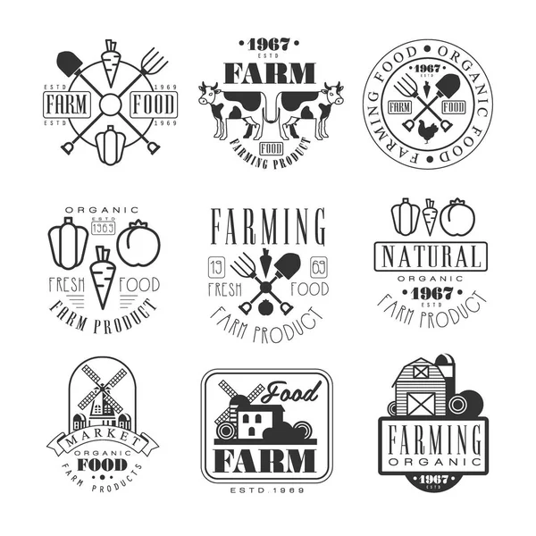 Organik tarım ürünleri siyah ve beyaz işareti tasarım şablonları metin ve araçları Silhouettes