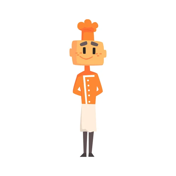 Професійний кухар у класичній подвійній грудній помаранчевій куртці та тушкованій посмішці — стоковий вектор