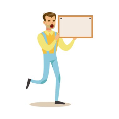 İşçi protesto ve siyasi özgürlükleri talep protesto afiş ile yürüyen, kızgın, çığlık kaba pamuklu tulum içinde