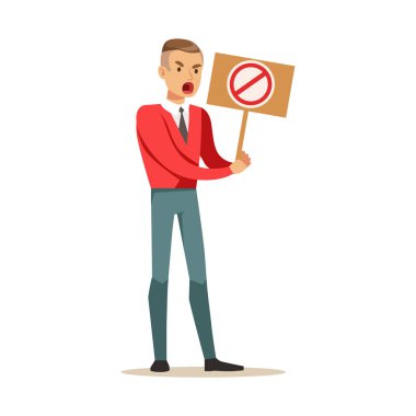 Erkek hırka ve protesto ve siyasi özgürlükleri talep protesto afiş ile yürüyen, kızgın, çığlık kravat