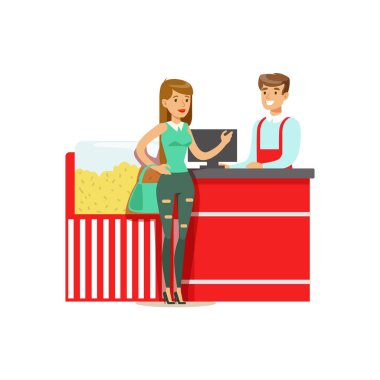 Kadın sinema dizi mutlu insanlar parçası sinema satıcıdan patlamış mısır satın