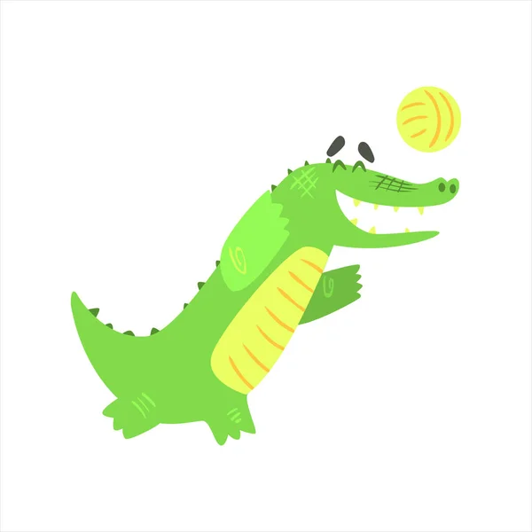 水 漫画のキャラクターと日常の野生動物の活動が彼のイラストの小さな池でジャンプするワニ ストックベクター C Topvectors