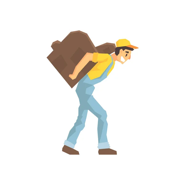 Dělník, chůze s křesla na záda, dodavatelská firma zaměstnance doručování zásilek ilustrace — Stockový vektor