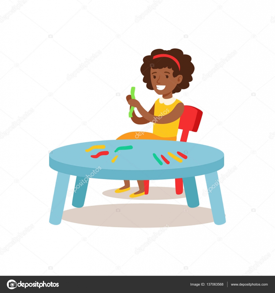 Girl Sculpting Putty, Creative Child Practicing Arts In Art Class, Kids And Creativity Themed