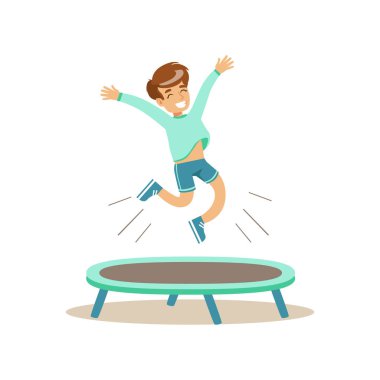 Trambolin üzerinde atlama çocuk evlat pratik farklı spor ve beden eğitimi dersinde fiziksel aktiviteler