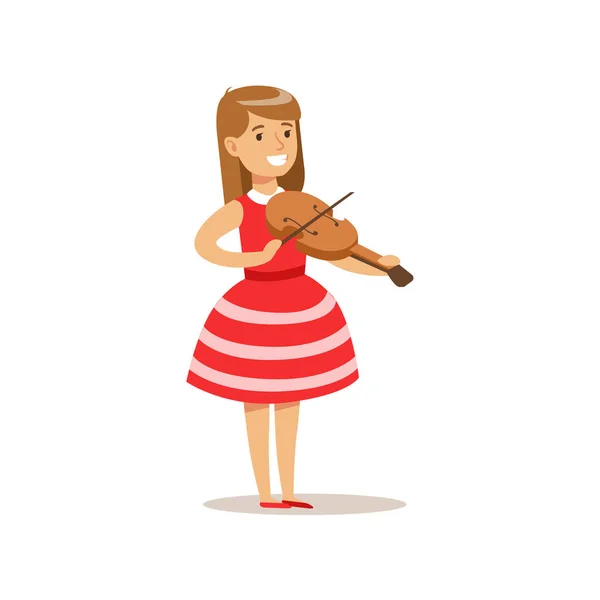 Girl Playing Violin, Creative Child Practicing Arts In Art Class, Kids And Creativity Themed Illustration — Stock Vector