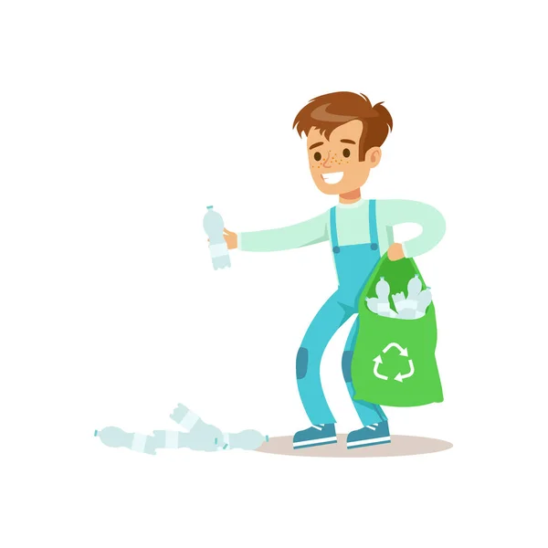 Αγόρι Picking ανακύκλωσης απορριμμάτων βοηθώντας σε οικολογικές υπαίθρια κηπουρική μέρος των παιδιών και των φύση σειρά — Διανυσματικό Αρχείο