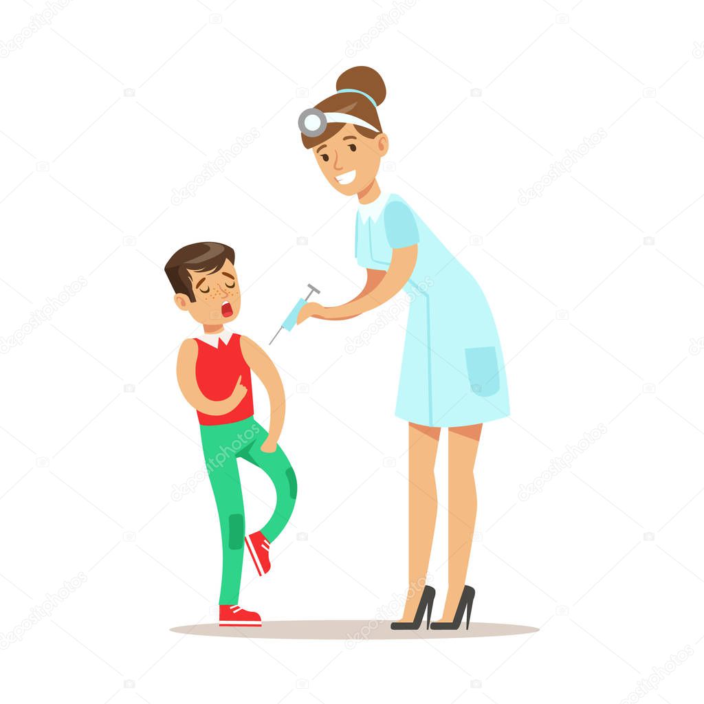 Çocuğun okul öncesi sağlık kontrolü için erkek çocuk doktoru doktor