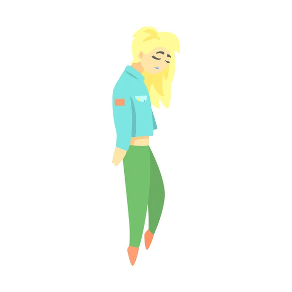 Sad Teenage Blond Girl Feeling Blue, Part of Depressed Female Cartoon Characters Series — стоковый вектор