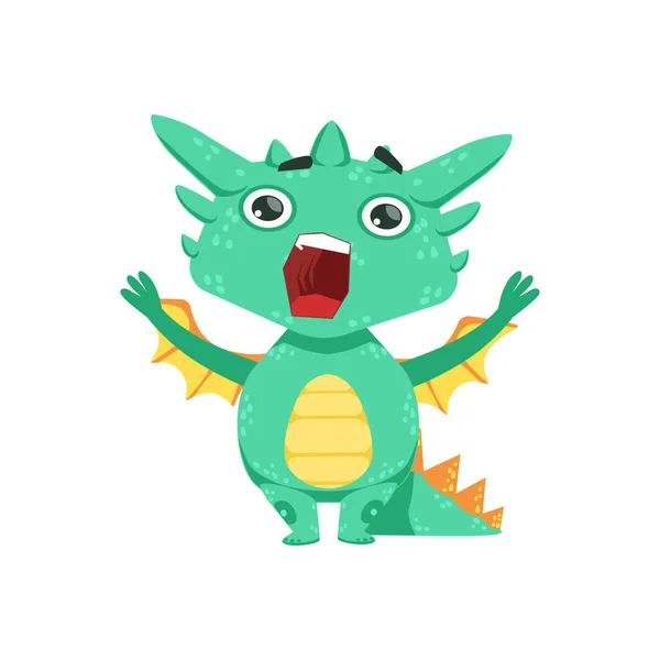 Trochu Anime stylu Baby Dragon křik a křik kreslený znaky Emoji ilustrace — Stockový vektor