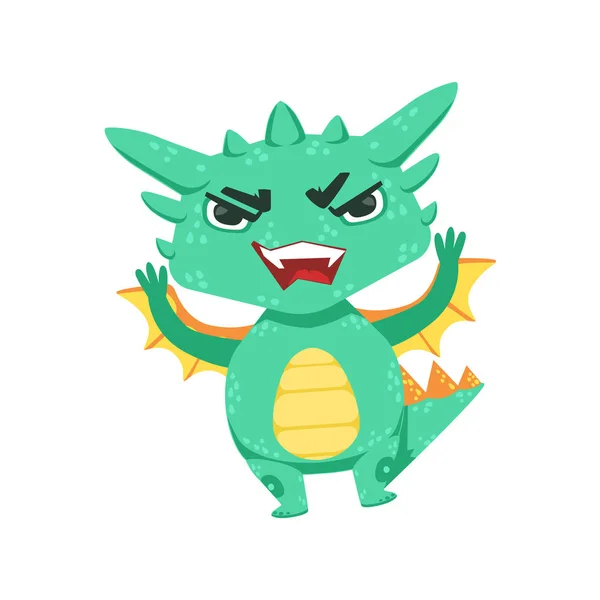 Little Anime stijl Baby Dragon boos In strafbaar feit Cartoon karakter Emoji afbeelding — Stockvector