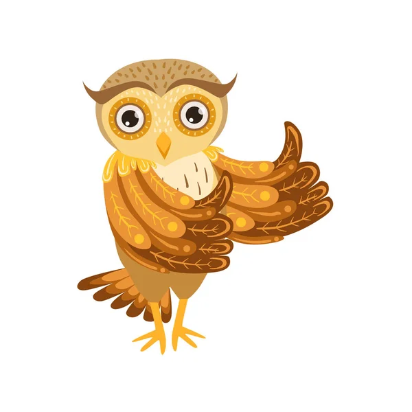 Owl Showing Thumbs Up Cute Cartoon Character Emoji with Forest Bird Showing Human Emotions and Behavior — стоковый вектор