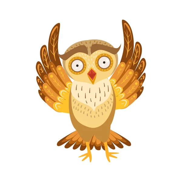 Caráter bonito dos desenhos animados da coruja assustada Emoji com pássaro da floresta mostrando emoções humanas e comportamento — Vetor de Stock