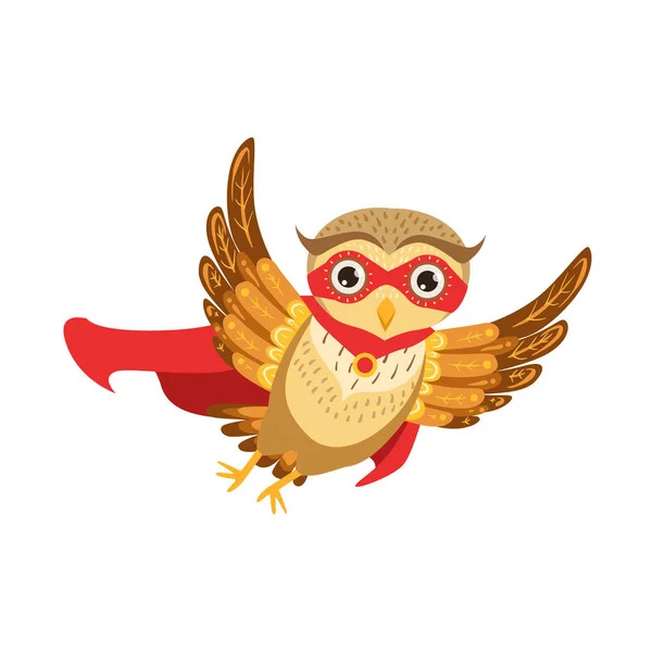 Coruja super-herói bonito personagem de desenhos animados Emoji com pássaro da floresta mostrando emoções humanas e comportamento — Vetor de Stock