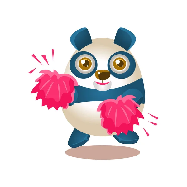 Cute Panda Activity Illustration With Humanized Cartoon Bear Character Cheerleading With Pink Pompoms — Stock Vector