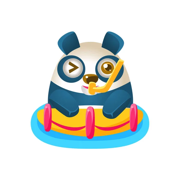 Мила Panda Діяльність Ілюстрація З Humanized Cartoon Bear Характер З Snorkel І A Buoy — стоковий вектор