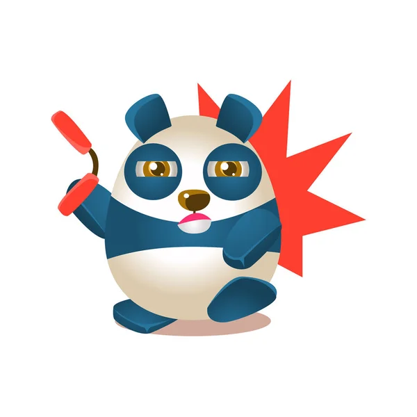 Ilustração bonito da atividade do Panda com caráter humanizado do urso dos desenhos animados que luta com Nunchaku — Vetor de Stock