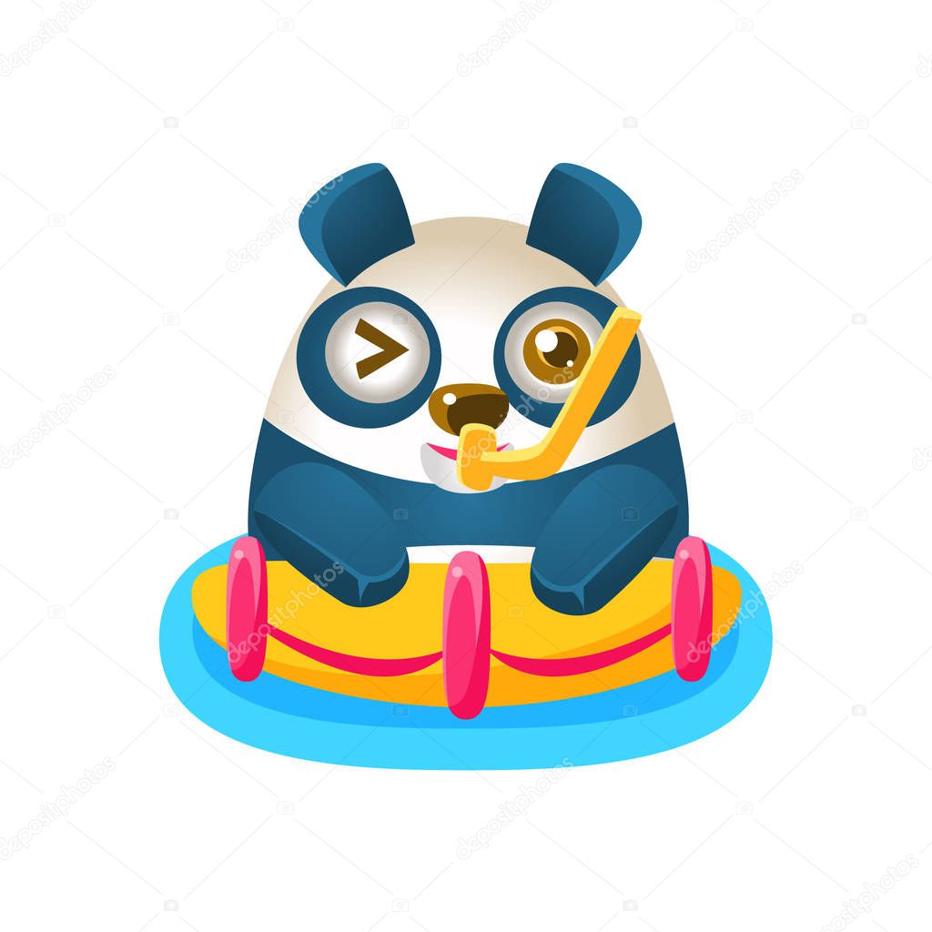Cute Panda Activity Illustration With Humanized Cartoon Bear Character With Snorkel And A Buoy