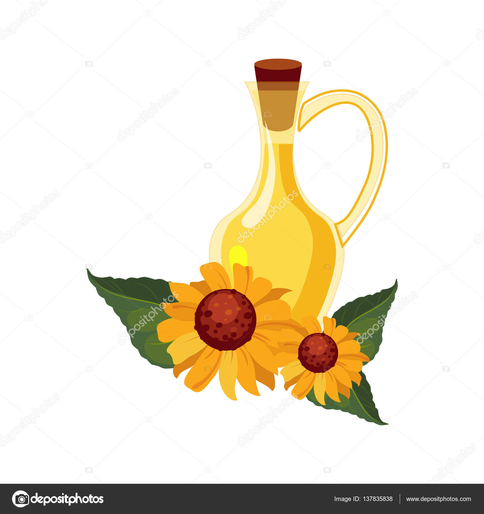 Bottiglia di vetro di olio di semi di girasole e girasoli fattoria e agricoltura correlati