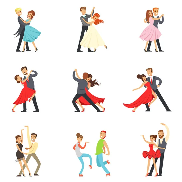 Profesionální tanečnice pár tančí Tango, Waltz a další tance na taneční soutěž Dancefloor Set — Stockový vektor