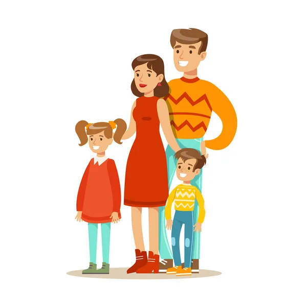 Moeder, vader en kinderen, hebben goede tijd samen illustratie en gelukkige familie — Stockvector