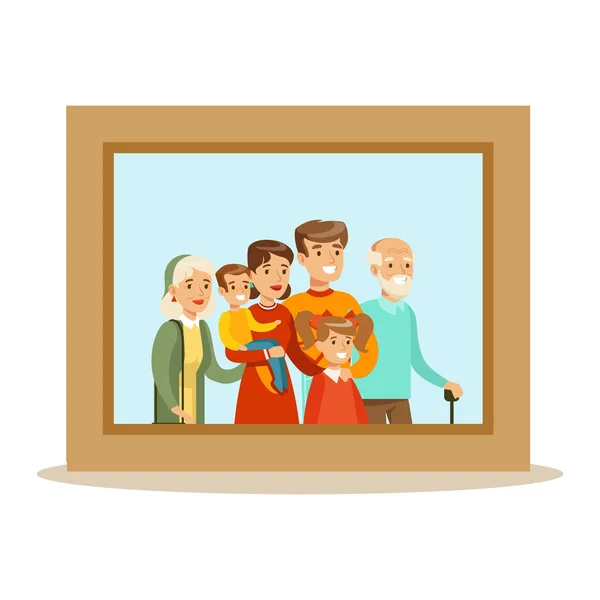 , Lycklig familj ha bra tid tillsammans inramat foto porträtt Illustration — Stock vektor