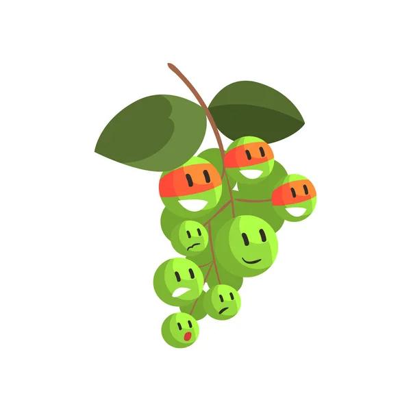 Yüz maskeleri, sebze fantezi aptal karakter karikatür kılık dizi parçası içinde Yeşil üzüm — Stok Vektör