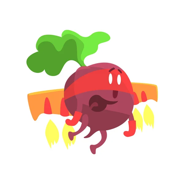 Beetroot WIth Jet Wing In Mask, Part of Vegetables In Fantasy Disguises Series of Cartoon Silly Characters — стоковый вектор