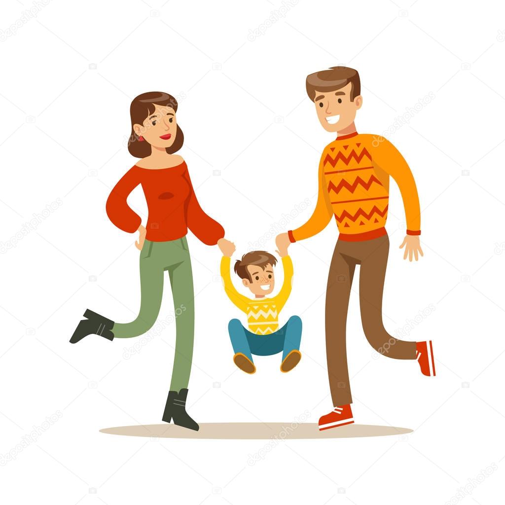 Parents Holding Hands With Kid Happy Family Having Good Time Together Illustration Household Members Enjoying Spending Time Together Vector Cartoon Drawing Premium Vector In Adobe Illustrator Ai Ai Format