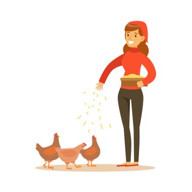 Tavuk, çiftlikte çalışan çiftçi besleme kadın ve doğal organik ürün piyasa üzerinde satış