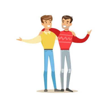 Mutlu iki adam en iyi arkadaş dostluk illüstrasyon serinin parçası birlikte, iyi vakit geçiriyor