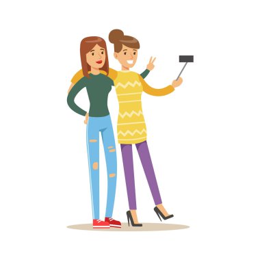 Selfie birlikte, alarak mutlu arkadaşlarım dostluk illüstrasyon serinin parçası