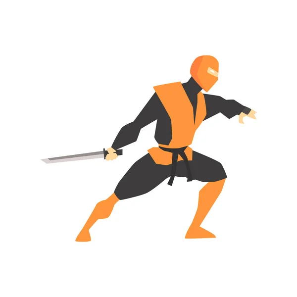 Японский ниндзя с Катаной Боец боевых искусств меча, боевой спортивный профессионал в традиционной спортивной боевой одежде — стоковый вектор