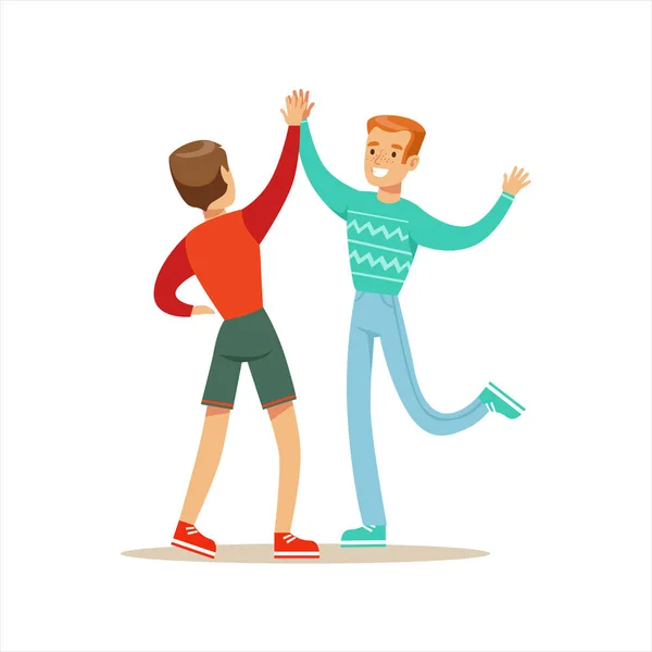 Happy Best Friends Giving each other High Five, Part of Friendship Illustration Series — стоковый вектор