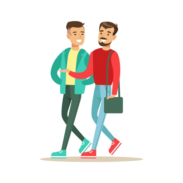 Happy beste vrienden wandelen buiten praten, deel van vriendschap illustratie serie — Stockvector