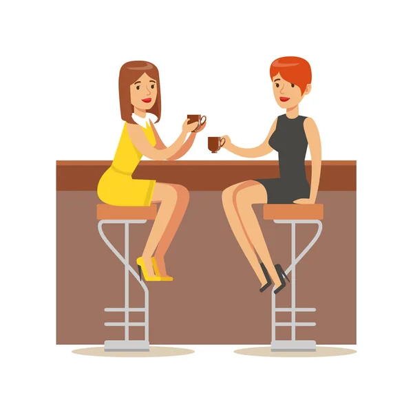 Happy Best Friends Catching Up In bar, Part of Friendship Illustration Series — стоковый вектор