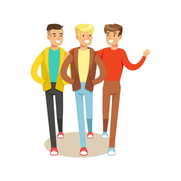 Tre glada bästa vänner gå ut, en del av vänskap Illustration Series — Stock vektor