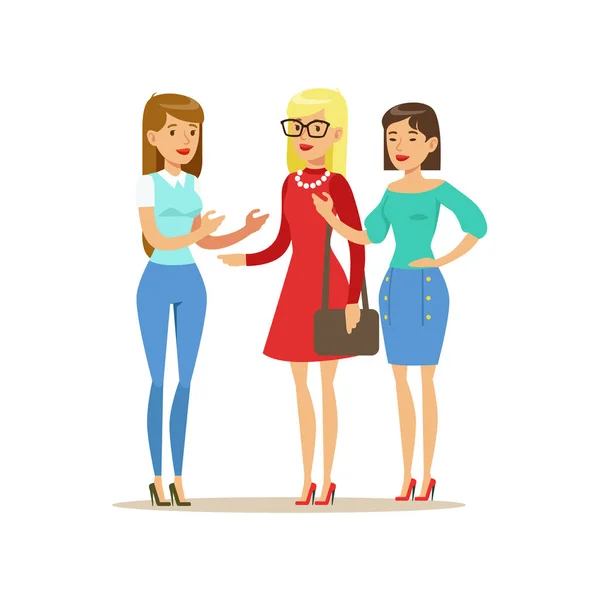 Heureux trois filles meilleurs amis parler, partie de l'amitié illustration série — Image vectorielle