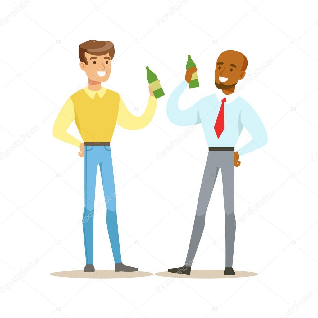 Happy Best Friends Having A Beer After Work, Part Of Friendship Illustration Series
