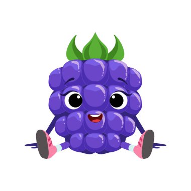 Büyük gözlü sevimli kız gibi Blackberry karakter otururken, Bebek Berry ile Emoji etiket