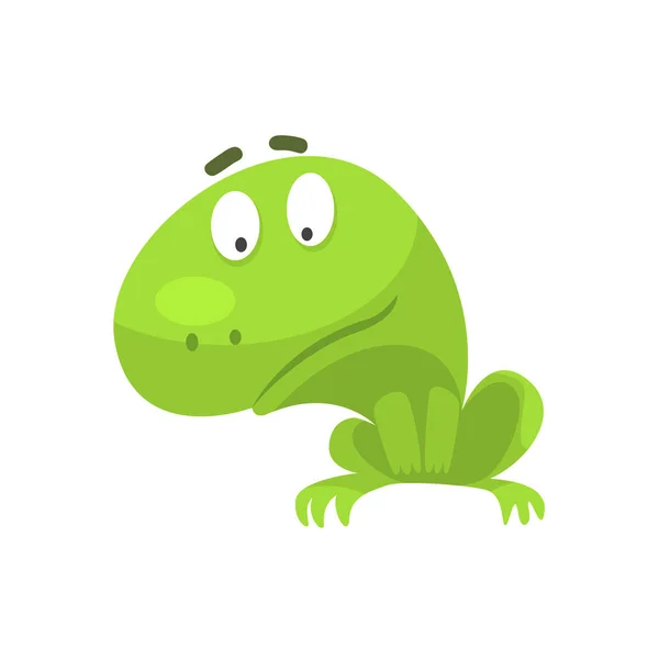 Curiosa rana verde personaje divertido infantil ilustración de dibujos animados — Archivo Imágenes Vectoriales